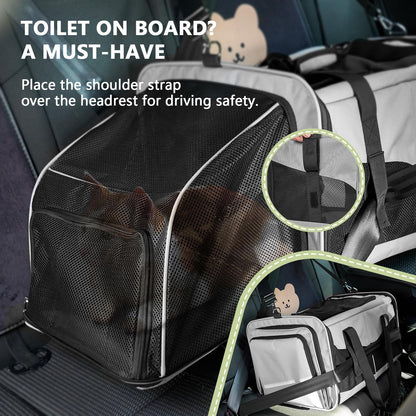 Cat Travel Carrier with Litter Boxes for 2 Cats, Double-Compartment Soft Pet Carrier, Expandable Portable Cat Carrier for Car Travel, up to 35 lb Road Trip, Camping, Hiking, Black