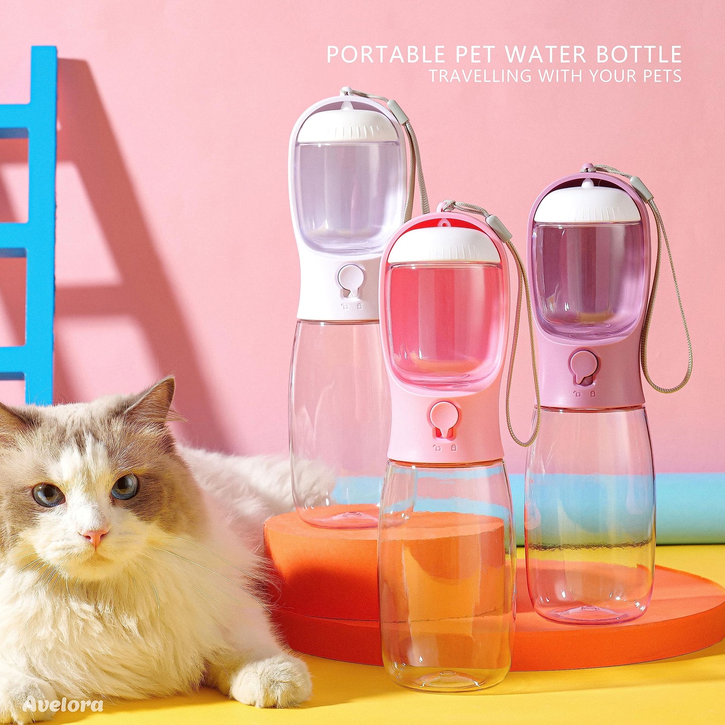 Dog Water Bottle,Portable Pet Water Bottle with Food Container,Outdoor Portable Water Dispenser for Cat,Puppy,Pets for Walking,Hiking,Travel,Puppy Essentials,Dog Stuff(10oz)