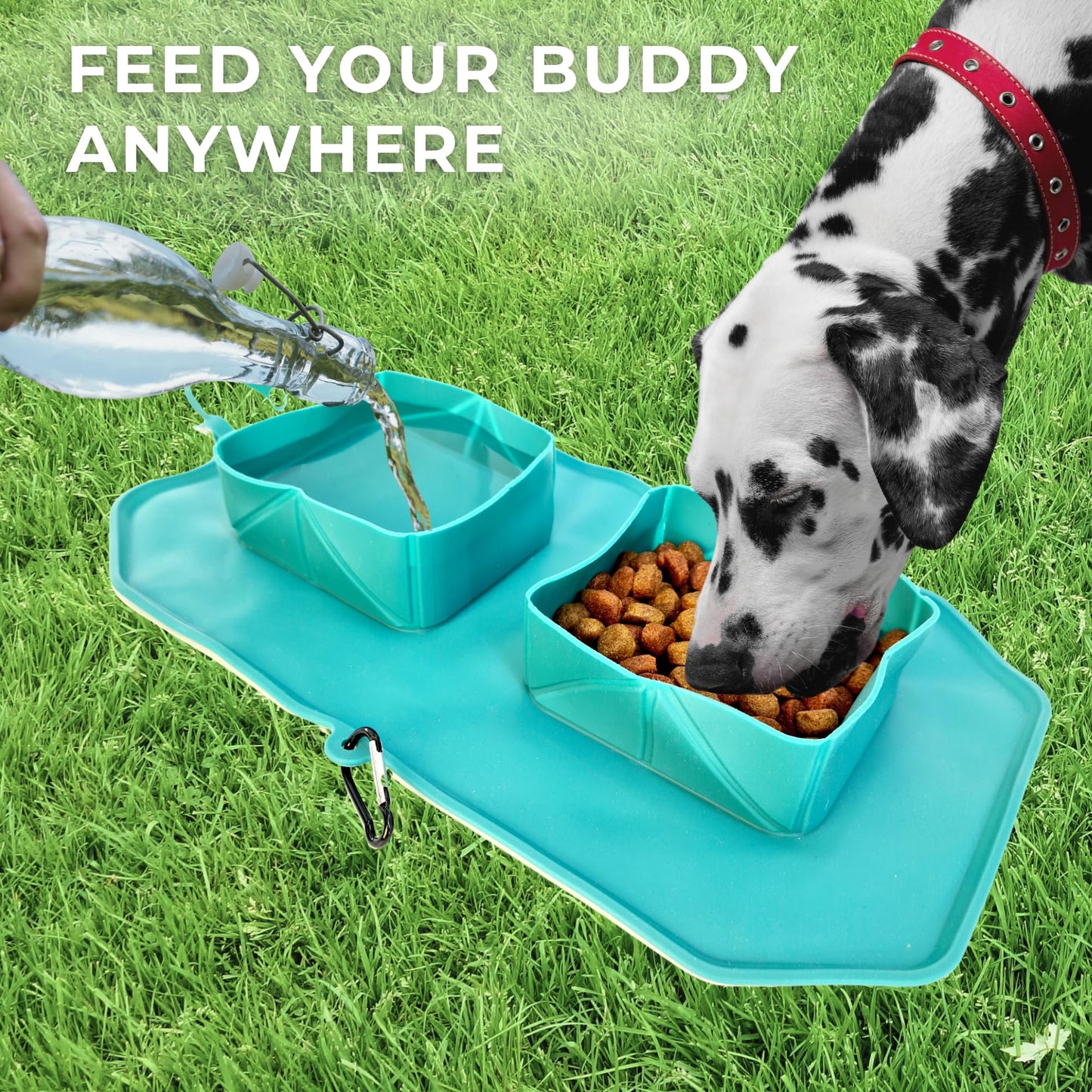 Portable Pet Feeder - Collapsible Cat Dog Bowls – Ideal for Travel Hiking Camping Walking - Dog Cat Beach Essentials – Food Grade Silicone – Foldable Bowls for Cats & Dogs, Blue